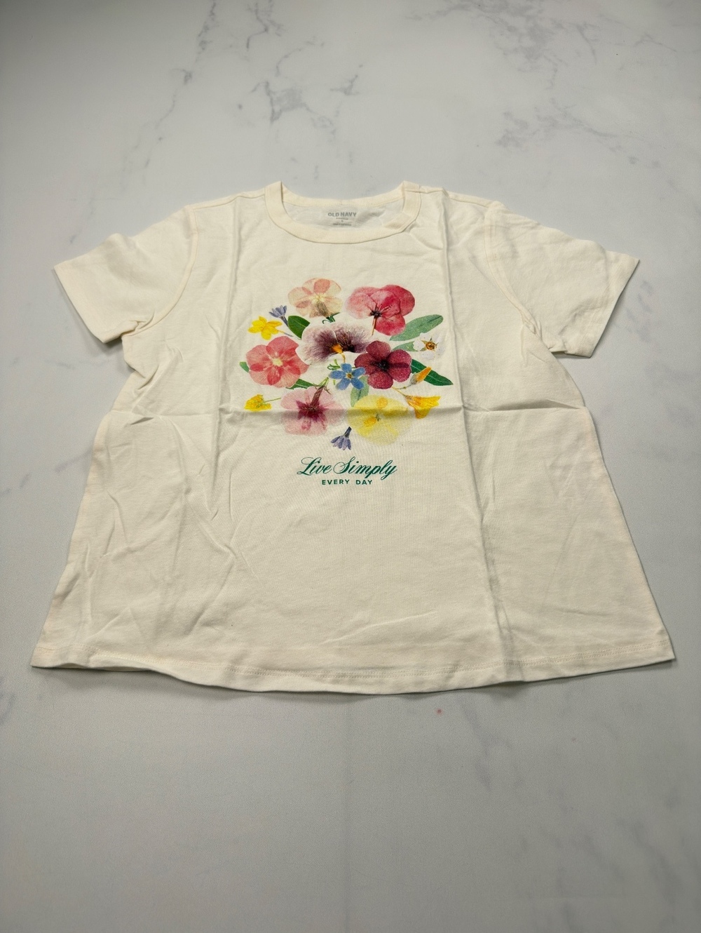 Old Navy Floral Print T-Shirt Cream Live Simply Aesthetic - Womens M